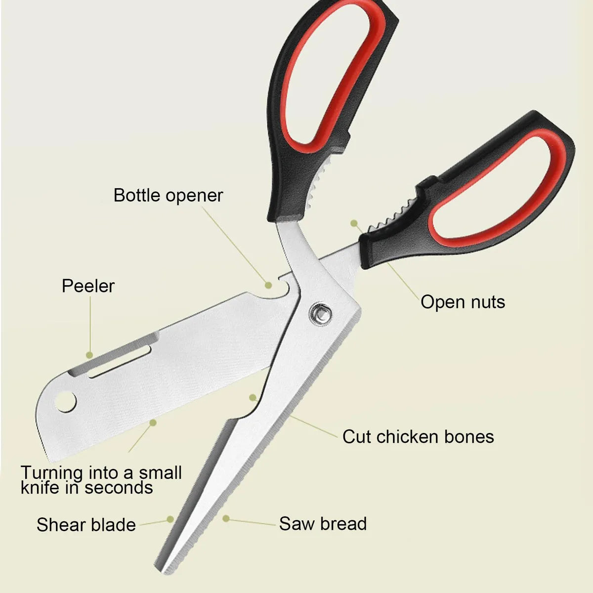 Multi-functional Professional Kitchen Scissors with Comfort Grip for Fruits, Bread, Steak and Chicken