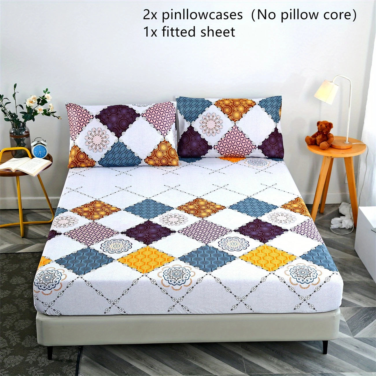 Bed Sheet & 2 Pillowcase Set - 100% Cotton All-Season Comfort, Machine Washable - Includes Fitted Sheet and 2 Pillowcases for Twin