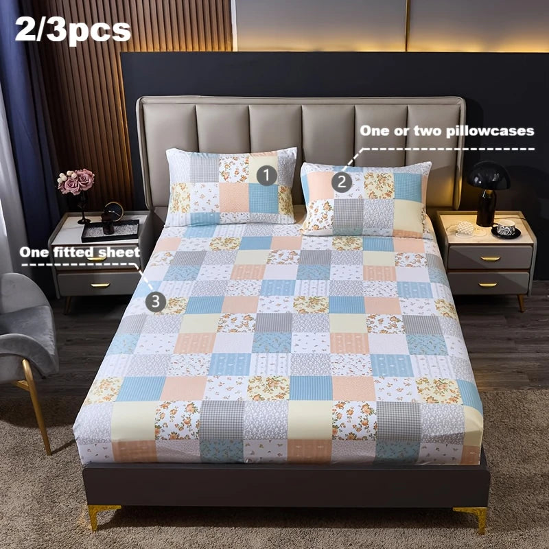 Bed Sheet & 2 Pillowcase Set - 100% Cotton All-Season Comfort, Machine Washable - Includes Fitted Sheet and 2 Pillowcases for Twin