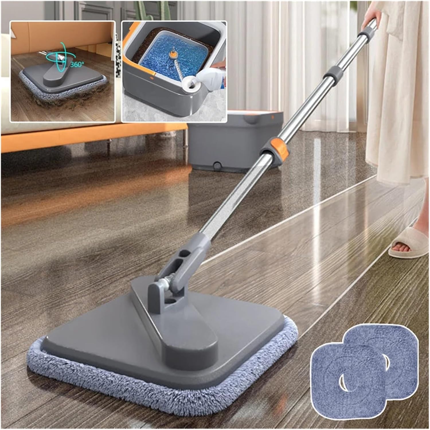Mop 360 Cleaning Mop Telescopic Household Ceiling Cleaning Brush Tool Self-draining to Clean Tiles and Walls