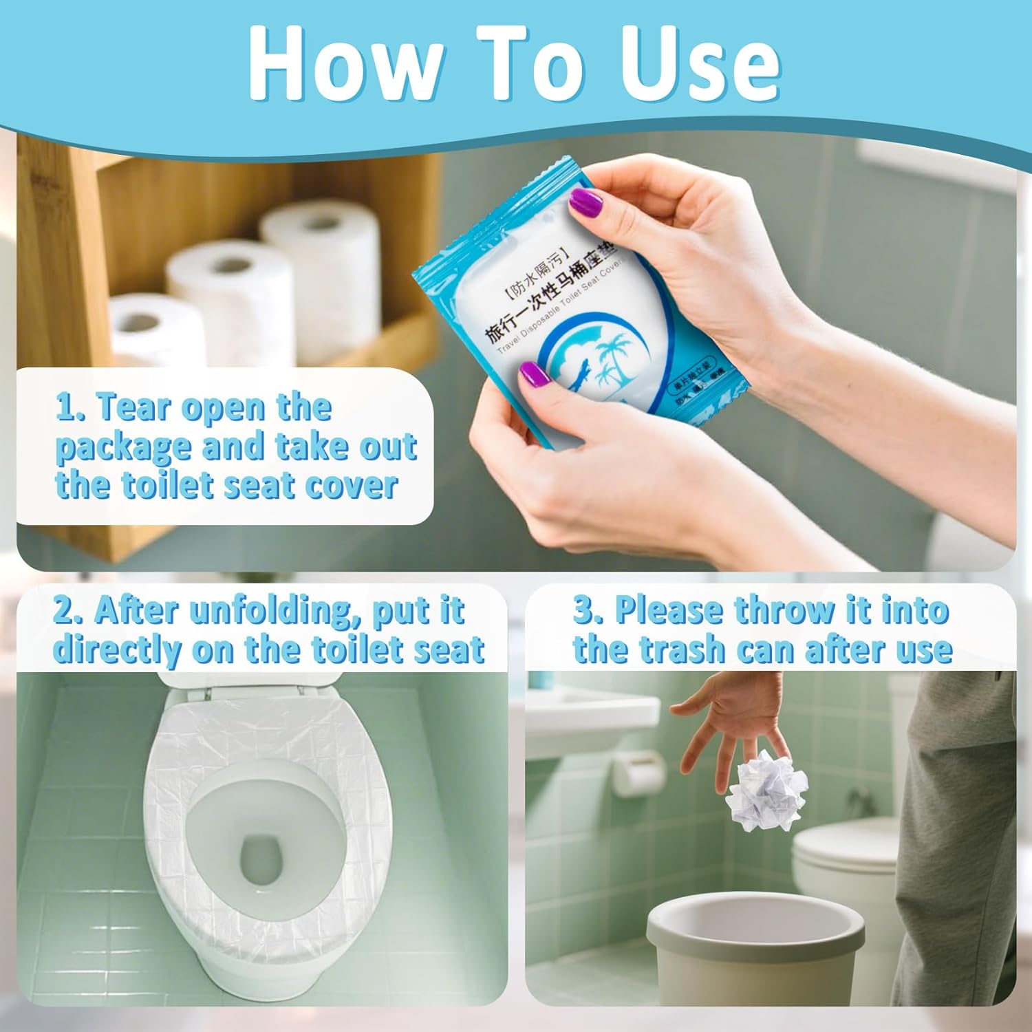 Disposable Plastic Toilet Seat Cover 100 PACK - No Worry Of Public Toilet Anymore👋