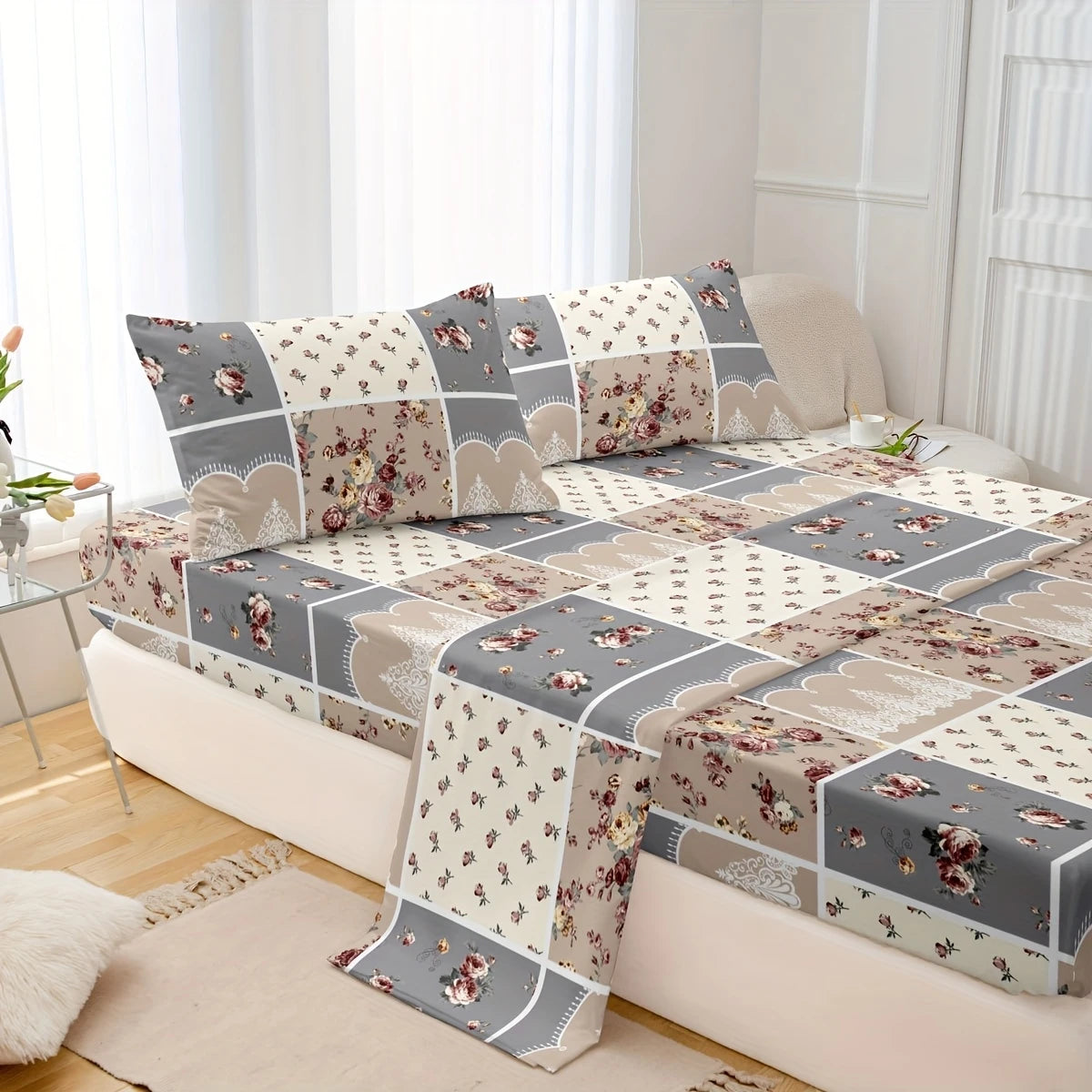 Bed Sheet & 2 Pillowcase Set - 100% Cotton All-Season Comfort, Machine Washable - Includes Fitted Sheet and 2 Pillowcases for Twin