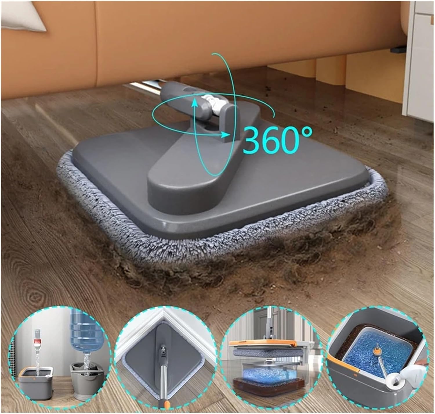 Mop 360 Cleaning Mop Telescopic Household Ceiling Cleaning Brush Tool Self-draining to Clean Tiles and Walls