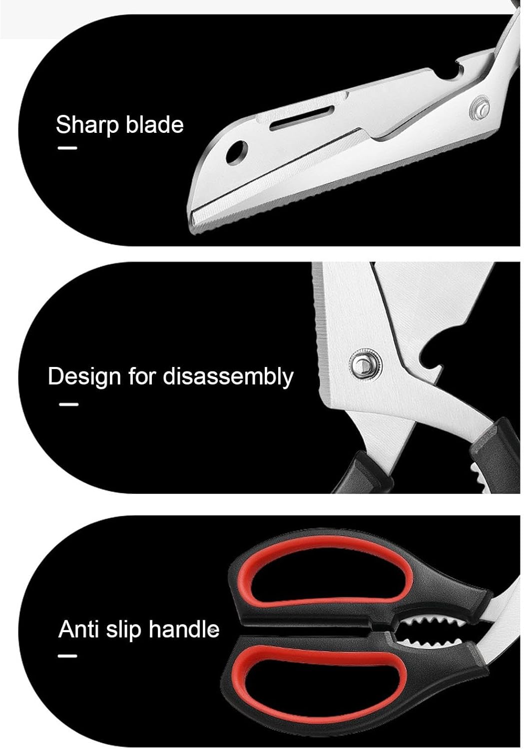 Multi-functional Professional Kitchen Scissors with Comfort Grip for Fruits, Bread, Steak and Chicken