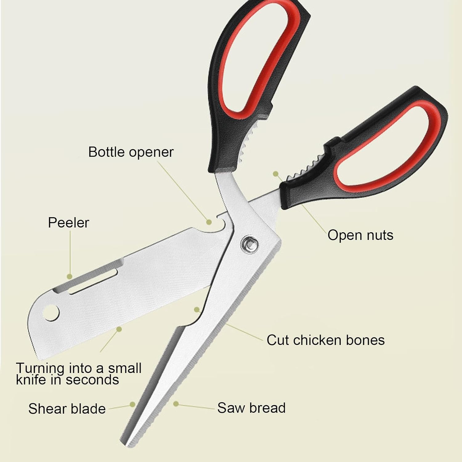 Multi-functional Professional Kitchen Scissors with Comfort Grip for Fruits, Bread, Steak and Chicken
