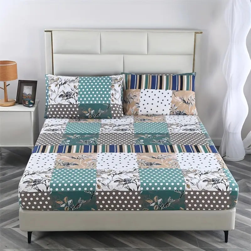 Bed Sheet & 2 Pillowcase Set - 100% Cotton All-Season Comfort, Machine Washable - Includes Fitted Sheet and 2 Pillowcases for Twin