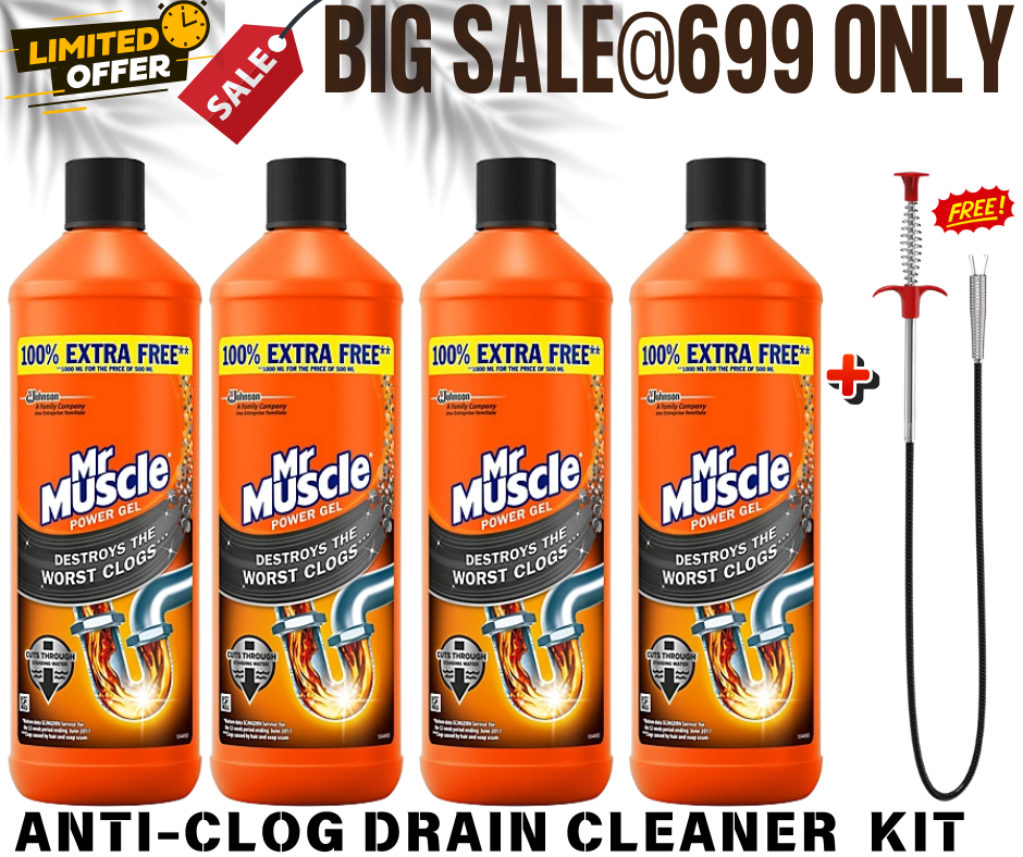 Multi-Use Powerful Anti-Clog Drain Cleaner Powder 4 PACK + FREE Drain Cleaner Sticks